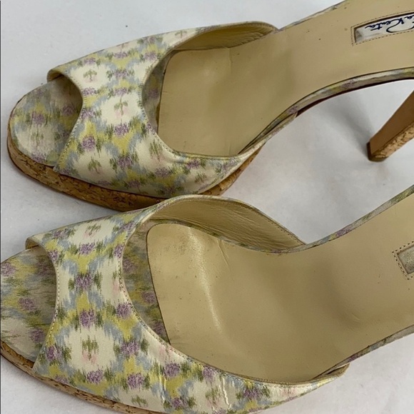 Oscar de la Renta Sz 39 Peep Toe Cork Heel D'orsay - Picture 12 of 12